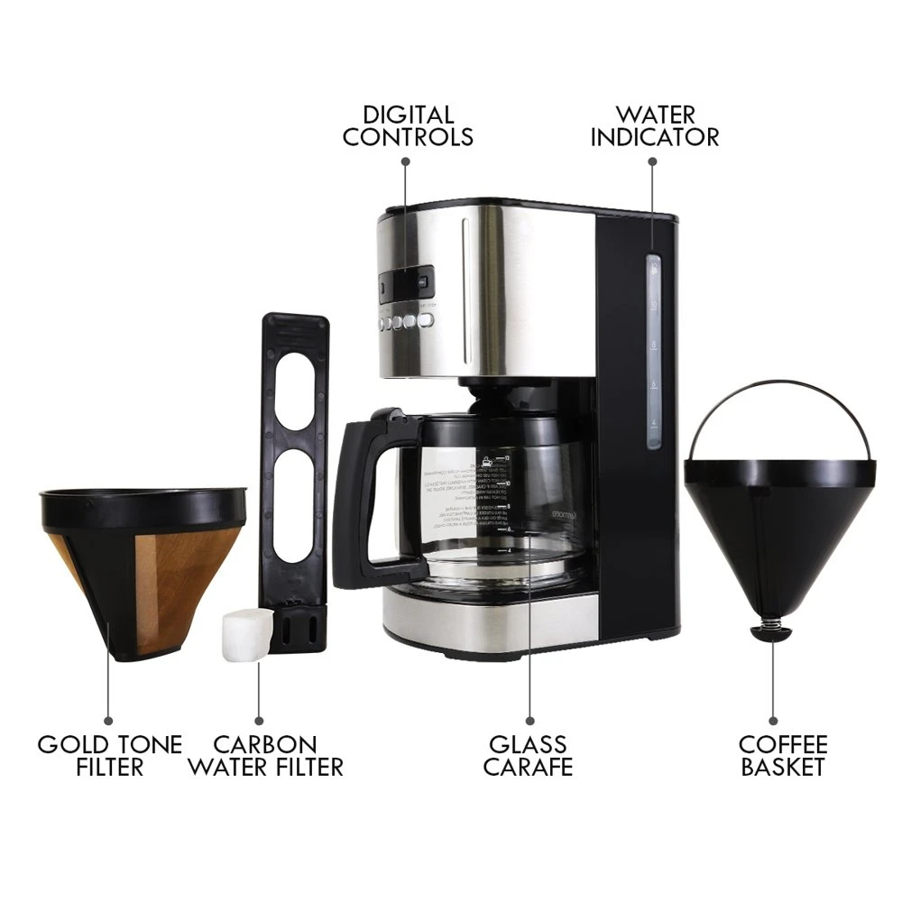 12 fincan Kahve Makinesi, Siyah Paslanmaz